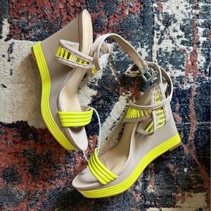 Gianni Bini Neon Yellow Wedge Sandals